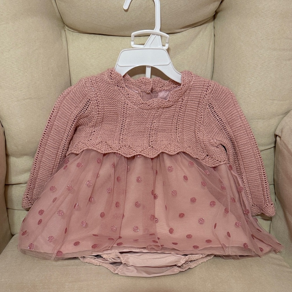 Rare Editions Blush Knit Baby Dress with Tulle
